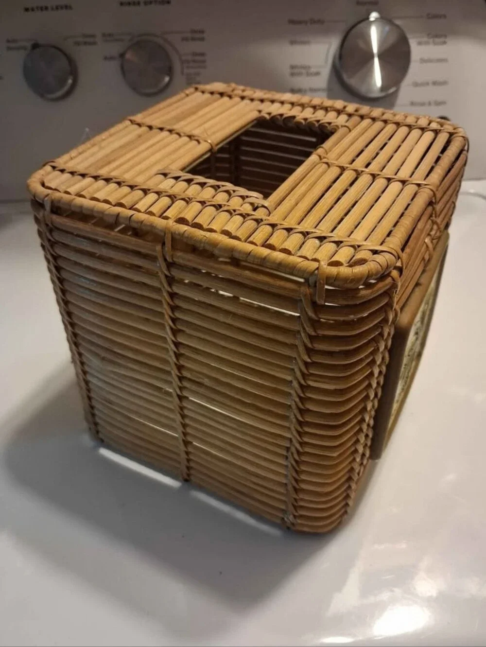 Woven Rattan Palm Tile Tissue Box Cover - Natural